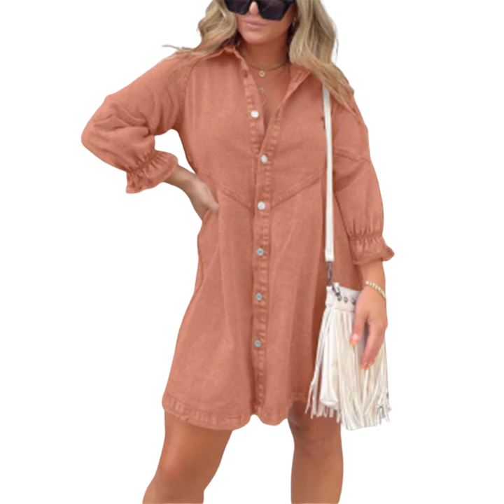 MARENE™ - Elagant Washed Puff Sleeve Mini Dress