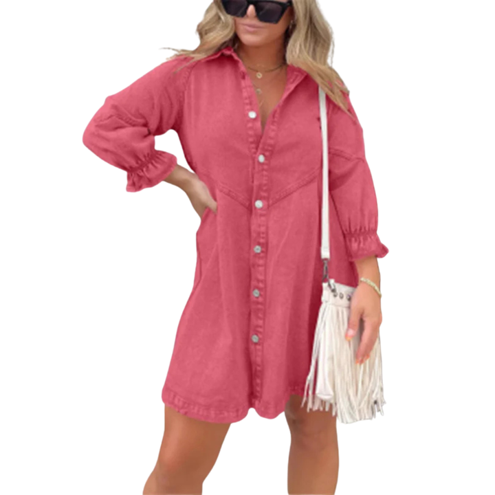 MARENE™ - Elagant Washed Puff Sleeve Mini Dress