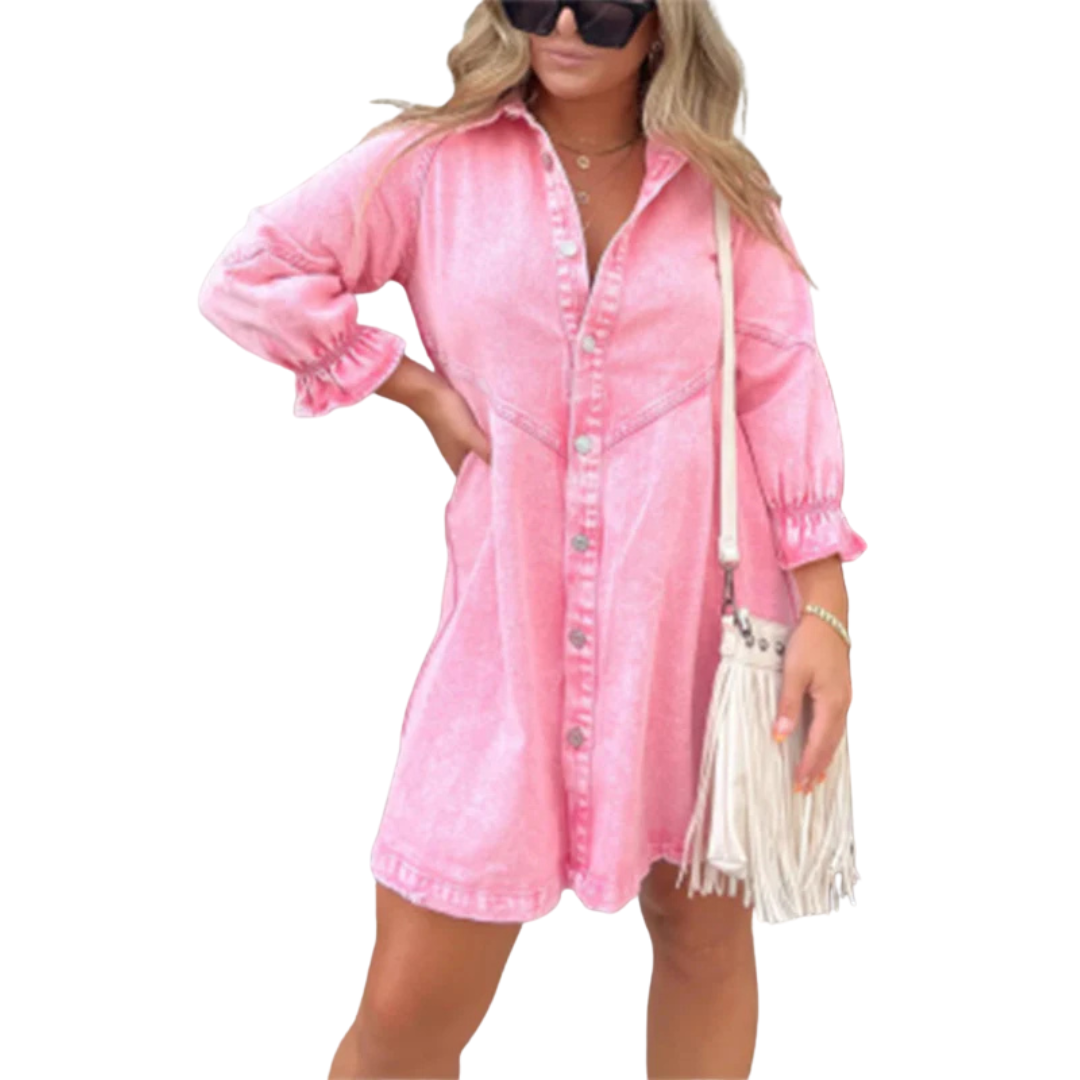 MARENE™ - Elagant Washed Puff Sleeve Mini Dress