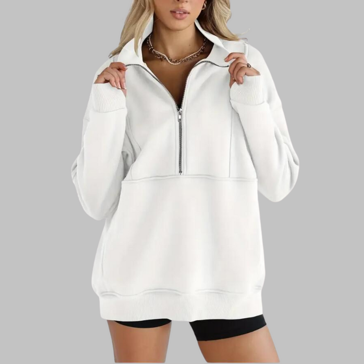 PSALM™ - Comfy Collar Half Zip Oversized Long Sleeve Sweatshirt