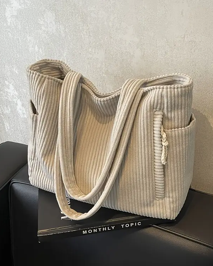 SOCIANI™ – Trending Ribbed Tote Bag with Drawstring Detail