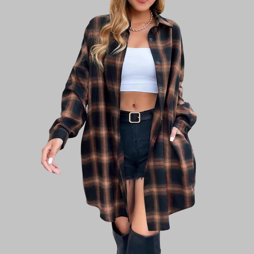 PALOMA™ - Classy Button Down Plaid Long-Sleeve Jacket