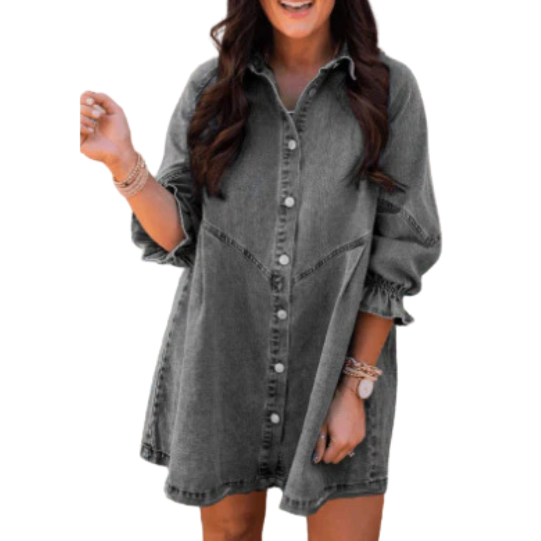 MARENE™ - Elagant Washed Puff Sleeve Mini Dress