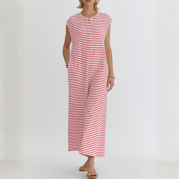 KETURAH™ - Casual Striped Cap Sleeve Wide Leg Jumpsuit