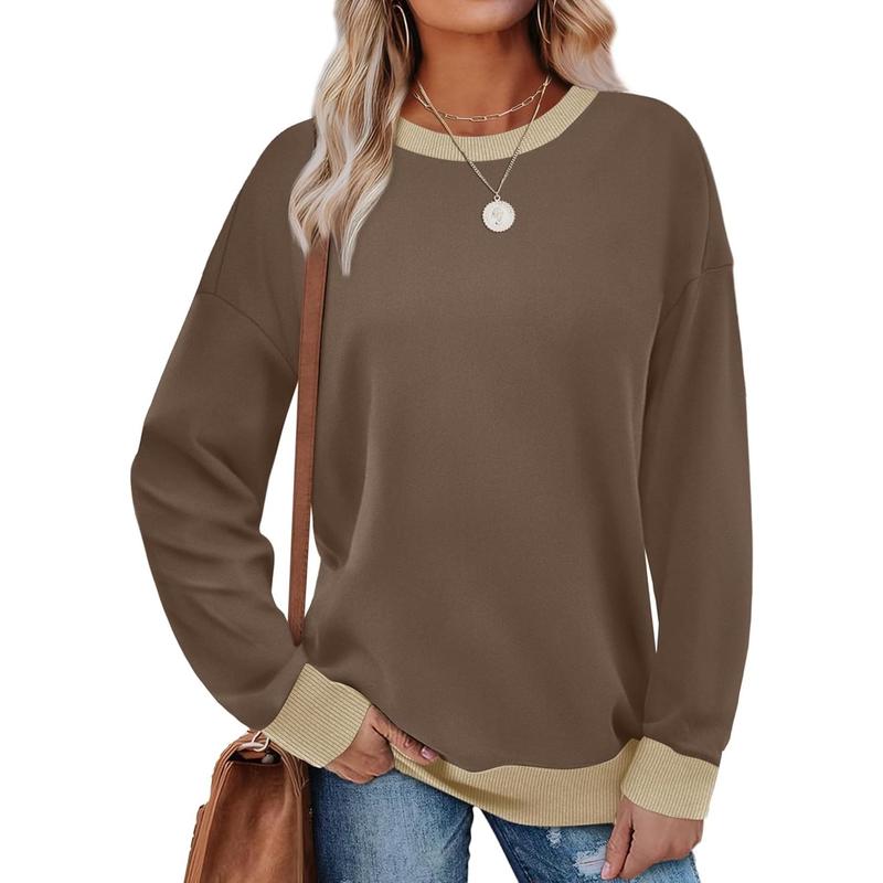 MARGARET™ - Contrast Trim Crew Neck Long Sleeve Tunic Sweatshirt